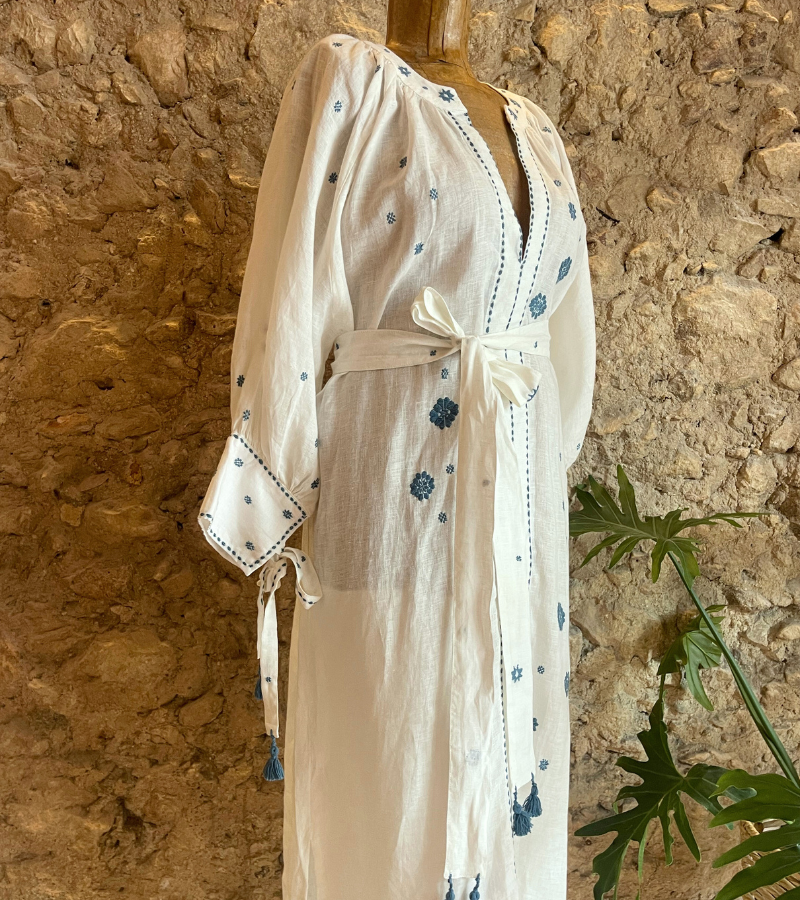 Vestido Josefa | Blanco/ Azul Añil